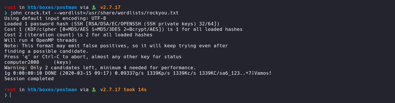 HackTheBox-Postman/postman-crack-john.png